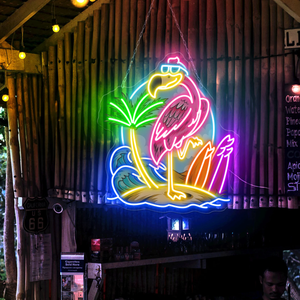 Letreros LED 3D de Neón Flamingo con Clasificación IP65, DC12V, Regulables, para Decoración de Bares al Aire Libre, <span class=keywords><strong>Luz</strong></span> de Surf, <span class=keywords><strong>Hola</strong></span> Verano, Acrílico, Jardín Interior - Product Image 3