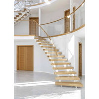 CBMMart Escalier d'intérieur personnalisé de luxe pour villa Garde-corps en verre trempé Escalier moderne Escalier incurvé Escalier en bois