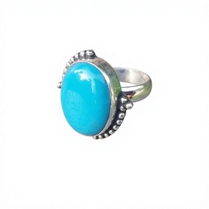 Bague en argent sterling 925 avec pierre naturelle turquoise, sertie dans un cadre, style vintage chrétien, unisexe, à porter au quotidien - Product Image 1
