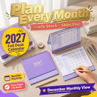 Calendrier de bureau minimaliste 2027 estampé à chaud, planificateur mensuel avec grand espace d'écriture, en carton, marque Spese - Bureau/Étude, logo personnalisé