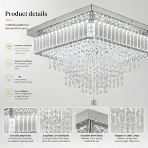 โคมไฟระย้าคริสตัล LED ทรงสี่เหลี่ยมทันสมัยพร้อมหยดน้ำสำหรับไฟห้องนอน แสงสีขาว ติดตั้งบนพื้นผิว - Product Image 3