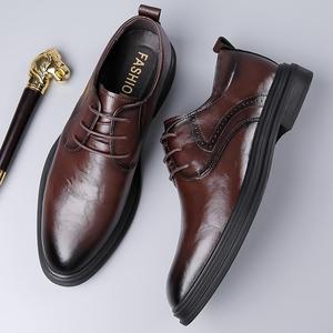 Chaussures habillées en cuir pour hommes, style Oxford, bout rond, à lacets, doublure en cuir véritable, semelle extérieure en caoutchouc, amorties, pour le bureau et la carrière, toutes saisons - Product Image 3