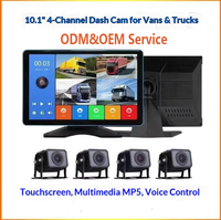 Écran tactile 10,1 pouces, écran partagé 4 voies, moniteur MP5 DVR pour voiture avec BT FM 170 ° Caméra AHD 1080P pivotante pour camping-car/camion/bus/remorque