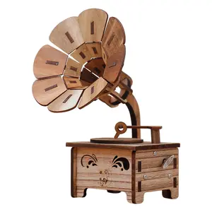 E-commerce Goederen Wind Up Diy Fonograaf Automatische Houten Muziekdoos Hand Crank