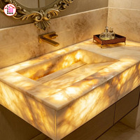 Comptoir de salle de bain d'hôtel en onyx, lavabo simple en onyx blanc naturel, lavabo en onyx sur mesure, meuble-lavabo en pierre lumineuse à LED