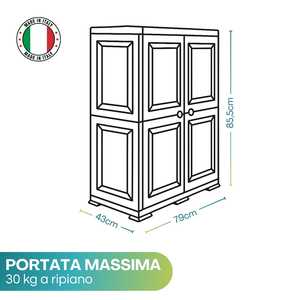 Armoire basse en plastique effet bois beige 79x43x85,5 cm 2 portes 4 compartiments Rangement de garage - Product Image 2