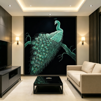Papier peint mural de luxe vert émeraude avec broderie paon, fond noir, pour entrée de maison, hôtel, club et mur de fond de salon