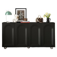 Buffet moderne noir à 4 portes avec panneaux arqués et pieds métalliques pour salon, salle à manger, entrée