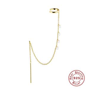 Pendientes de Plata de Ley 925 con Cadena Larga y Aro para la Oreja, se Ajustan Perfectamente a la Oreja con Brillantes Circonitas Colgantes - Product Image 6