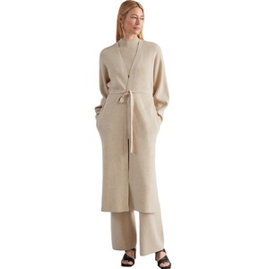 <span class=keywords><strong>Cardigan</strong></span> da Donna Personalizzato Nuovo Stile Maniche Lunghe Casual Tinta Unita Cappotto Lungo con <span class=keywords><strong>Cintura</strong></span> in Maglia - Product Image 1
