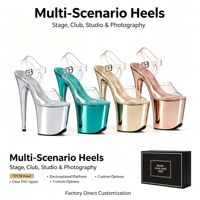 Chaussures de danse à bride cheville en PVC pour femme, talon fin électroplaqué de 20 cm, bout ouvert, couvercle transparent, semelle rehaussée, sexy et tendance