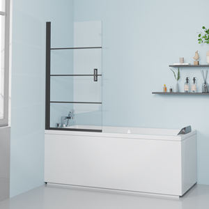 6mm Clear Tempered Glass Frameless Black Hinge <strong>Bath</strong> Screen Bathtub <strong>Panel</strong> With Printing and Handle - Product Image 1