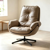 Fauteuil d'appoint moderne à dossier haut capitonné en cuir avec base pivotante en métal pour la maison, l'appartement, le salon, l'hôtel, le bureau, le hall