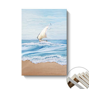 Moderno minimalista mare pittura a olio a getto d'inchiostro Texture barca a vela paesaggio per soggiorno o ristorante tela di supporto - Product Image 6