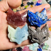 Offres Spéciales naturel Lapis renard masque sculpture main artisanat cristal pierre de guérison Rose Quartz pendentif pour bricolage cadeaux