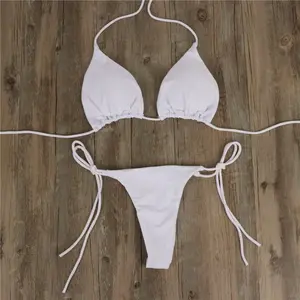 Günstiger Triangle Micro Bikini mit gepolstertem Badeanzug für Frauen Brasilia nischer Bottom Thong String Bikinis Top Badeanzug