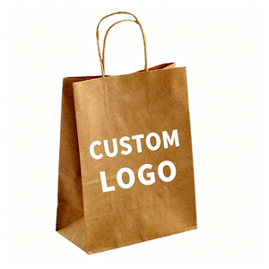 Sacs fourre-tout en kraft brun écologiques avec poignées en corde de papier, impression personnalisée du logo de la marque, grand format, pour emballages de petits cadeaux - Product Image 1