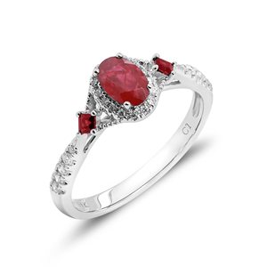 Anillo de compromiso ovalado de oro de 14 quilates con rubí para mujer, diseño pavé, estilo clásico, halo de tres diamantes, joyería fina de laboratorio SGARIT. - Product Image 2