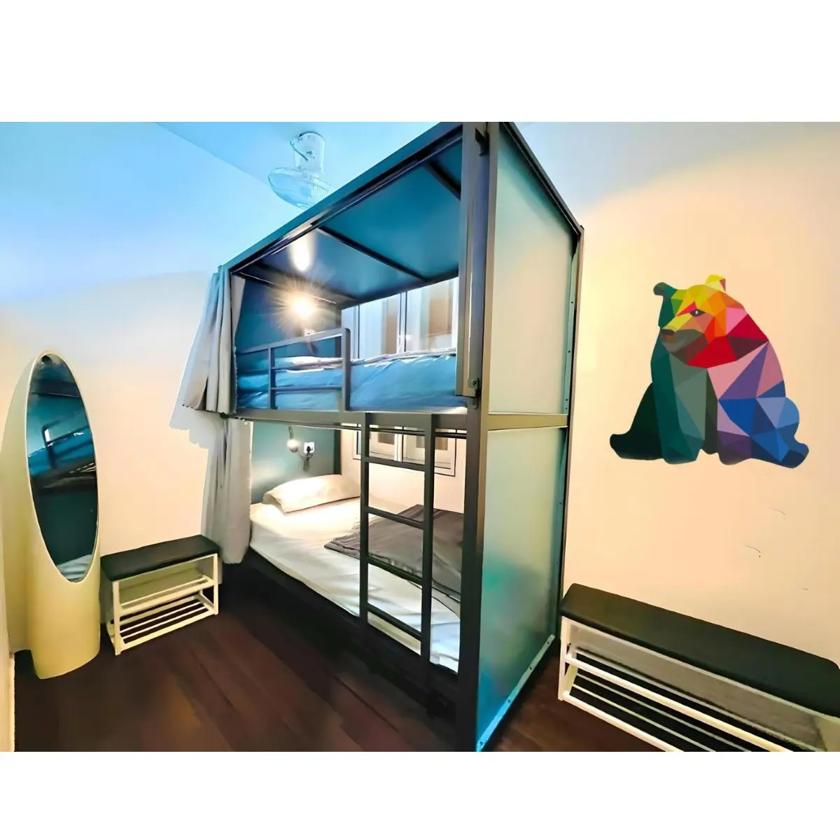 JZD 공장 도매 현대 호스텔 수면 캡슐 포드 이층 침대 싱글 더블 사이즈 호텔 객실 거실 금속 제작