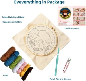 Kit de broderie au poinçon DIY pour débutants, motif vache des Highlands et fleur marguerite, avec cerceau et fil à broder, outil enfile-fil spécialisé - Product Image 2