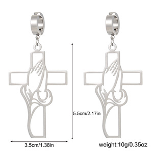 Cross Pendant <b>Earrings</b> Stainless Steel 18K <b>Gold</b> Plated Hollow Geometric Design For Women Fashion <b>Clip</b> <b>On</b> <b>Earrings</b> - Product Image 4