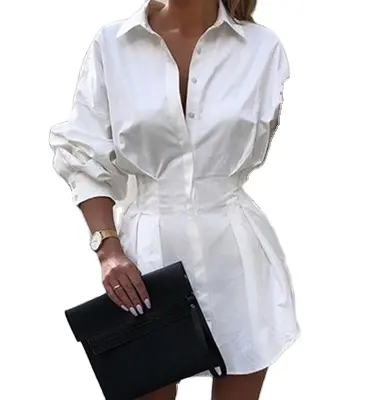 白い長袖シャツドレス女性エレガントなターンダウンカラーランタンスリーブパーティードレスファッションセクシーショート