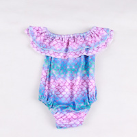 Maillot de bain fantaisie pour filles avec imprimé écailles et personnages, maillot de bain une pièce à épaules dénudées et volants pour tout-petits