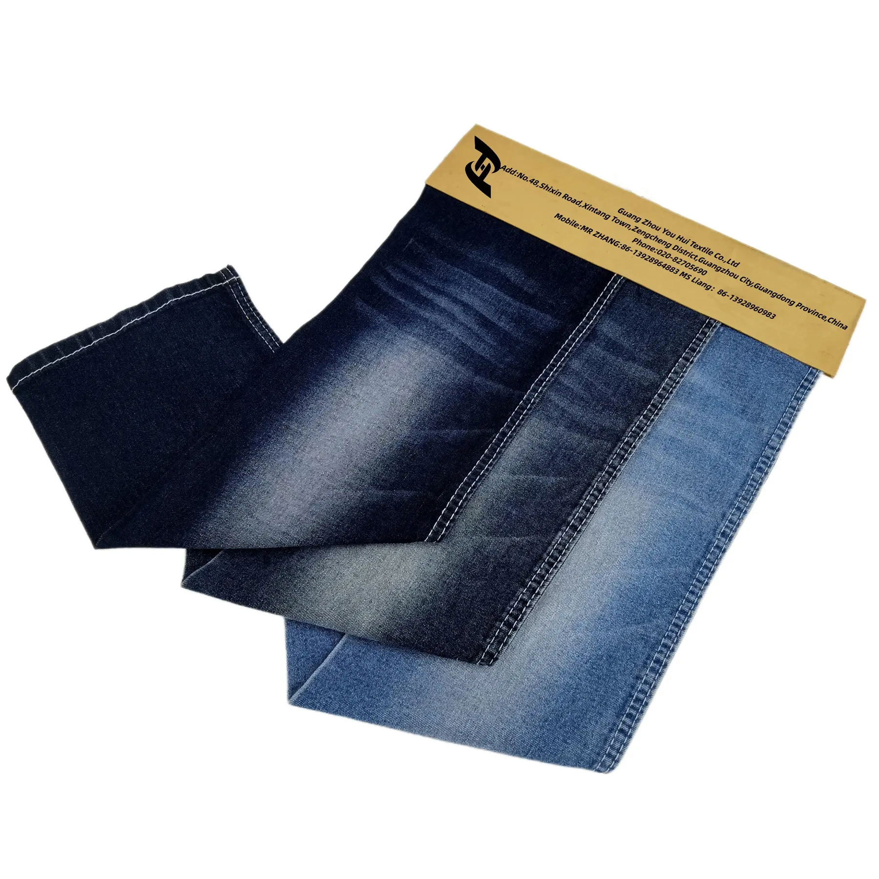 Guangzhou Groothandel Zware Gewicht Hoge Kwaliteit Geverfd Polyester Stretch Denim Stof Yh298 Voor Jeans