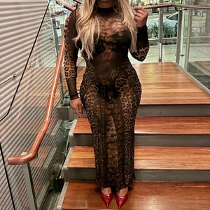 เดรสแขนยาวพิมพ์ลายเสือดาวผ้าตาข่ายเซ็กซี่แนวย้อนยุคแฟชั่นใหม่ - Product Image 4