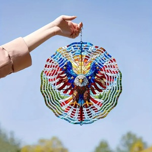 Molino de Viento Acrílico Patriótico con Diseño de Águila y Árbol de la Vida, Adorno Colgante Único para Exteriores, Montado en Pared, 20 cm de Diámetro, para Patio, Jardín, Granja - Product Image 3