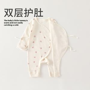 Nouveau-né automne combinaison 100% coton infantile attache avec <span class=keywords><strong>ceinture</strong></span> papillon étanche salive serviette Style décontracté bouton fermeture - Product Image 4
