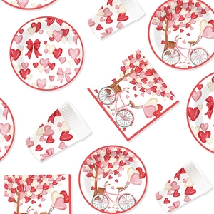 Fournitures pour fête de la Saint-Valentin DAMAI, assiettes en papier jetables, serviettes et gobelets en forme de cœur rouge pour la Saint-Valentin, fête d'anniversaire, pour 8 personnes - Product Image 5