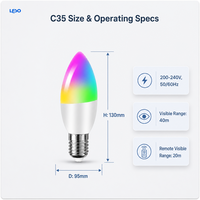 Lampadina Smart a Forma di Candela C35 5W 800lm E26, App Surplife WiFi 2.4G per Controllo Vocale, 200-240V, Luce LED Decorativa