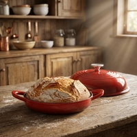 Cocotte néerlandaise 5QT en fonte émaillée, moule à pain avec couvercle, revêtement antiadhésif, poignées à boucle, compatible cuisinière et four