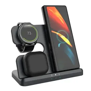 Adaptor pengisi daya nirkabel Qi pengisi daya Cepat 15W 3 In 1 Desktop nirkabel untuk Samsung S22 S21 S20 Ultra Galaxy Watch Buds