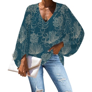 Drop Shipping Puakenikeni Ilha do Pacífico Padrão Havaí Estilo Chiffon Blusa Camisas de Manga Comprida para As Mulheres All-jogo - Product Image 6