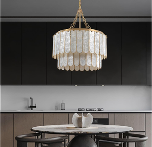 Faceted Gold Capiz <strong>Shell</strong> Chandelier for Dining Room Modern Pendant Lighting for Wedding Decorative Gold Pendant <strong>Light</strong> - Product Image 6