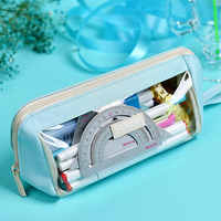 Nouvelle trousse à crayons transparente coréenne rose avec fermeture éclair pour fournitures scolaires personnalisées, idéale pour les étudiants