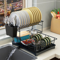 Égouttoir à vaisselle multifonctionnel et peu encombrant pour évier de cuisine, avec support de drainage pour bols et porte-couverts