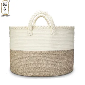 KUYUE cotton rope storage basket, braided handle, brown bin storage basket gift basket