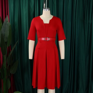 Nuova primavera e autunno donna Casual elegante tinta unita mezza manica ufficio abito donna africano abito da donna - Product Image 5