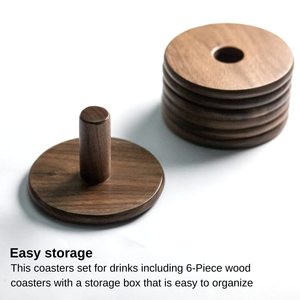 Solid Wood Round Walnut Coasters With Stand Heat Insulating Mats For Beverage <b>Teacup</b> Drinkware Accessories - Product Image 4