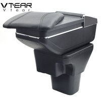 Vtear Accoudoir avant de voiture en ABS et cuir PU avec chargeur USB, porte-gobelet et boîte de rangement centrale, accessoires intérieurs pour Hyundai Accent 2011