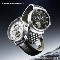 Mark Fairwhale – montre mécanique automatique pour hommes, boîtier en métal, bracelet en cuir, chronographe, cadran multifonction, étanche, lumineux, FW-6048