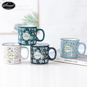 SWT fabricante personalizado 380Ml esmalte espacios en blanco tazas café campamento Navidad Camping cerámica Esmalte taza con diseño de flores para regalo - Product Image 4