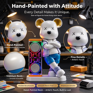 รูปปั้นหมีพร้อมลำโพงบลูทูธ RGB กระปุกออมสิน งานศิลปะเรซิ่นเพ้นท์มือ สำหรับตกแต่งบ้านและร้านค้า - Product Image 5