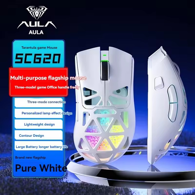 AULA SC620 Wireless Mouse 3-mode Light Weight Mice RGB PAW3311 E-Sport Office Gaming Mouse Custom PC Accessories Gift