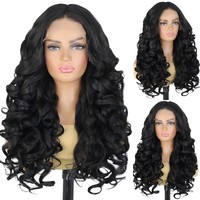 Perruque Lace Front Yaki Longue Bouclée pour Femmes Européennes et Américaines, Cheveux Synthétiques Véganes Entièrement Faits à la Main 13*6 SSY9134