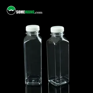 Clear Pet Square Plastic Juice Bottle Drinking Bottle For Beverage Packaging