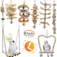 Ensemble de jouets à mâcher et à grimper en bois suspendus, écologiques, non toxiques et colorés, avec balles en rotin et loofah pour perroquets et petits oiseaux en cage